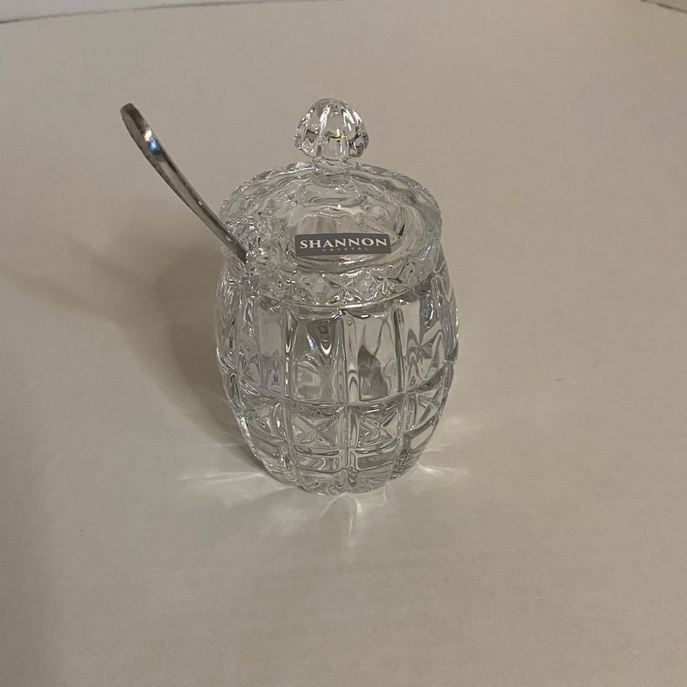 Shannon Crystal Jam / Honey / Mustard Bowl with Spoon - Clear. Perfect